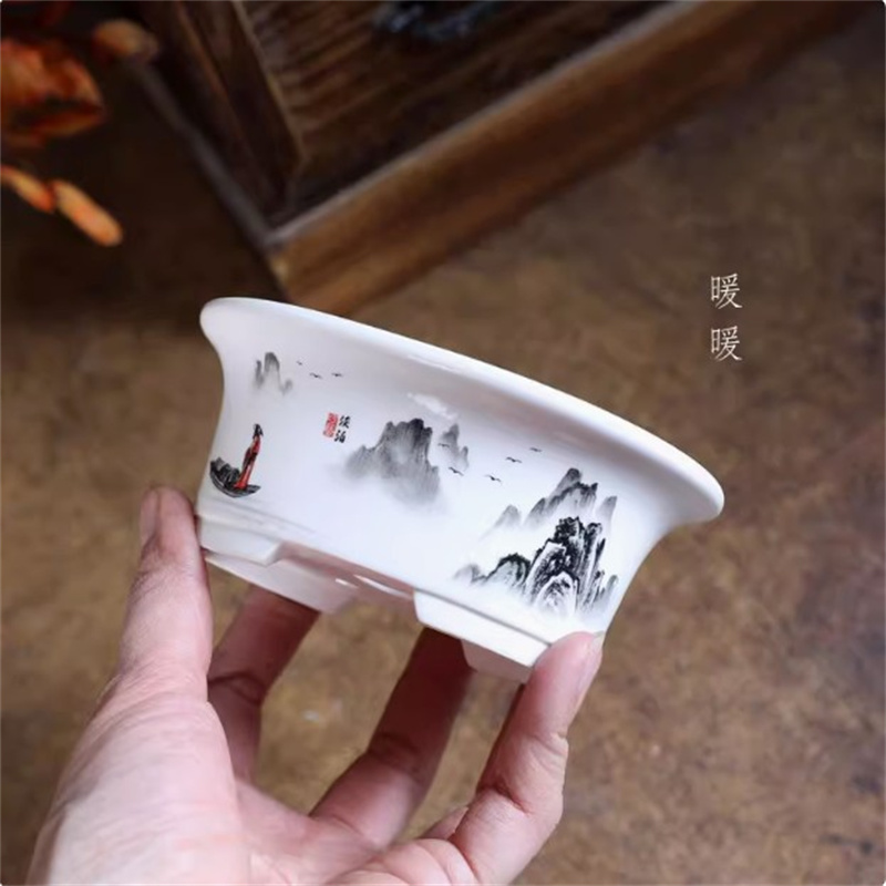 Bonsai Garden Table - Фарфоровый белый овальный горшок для бонсай,